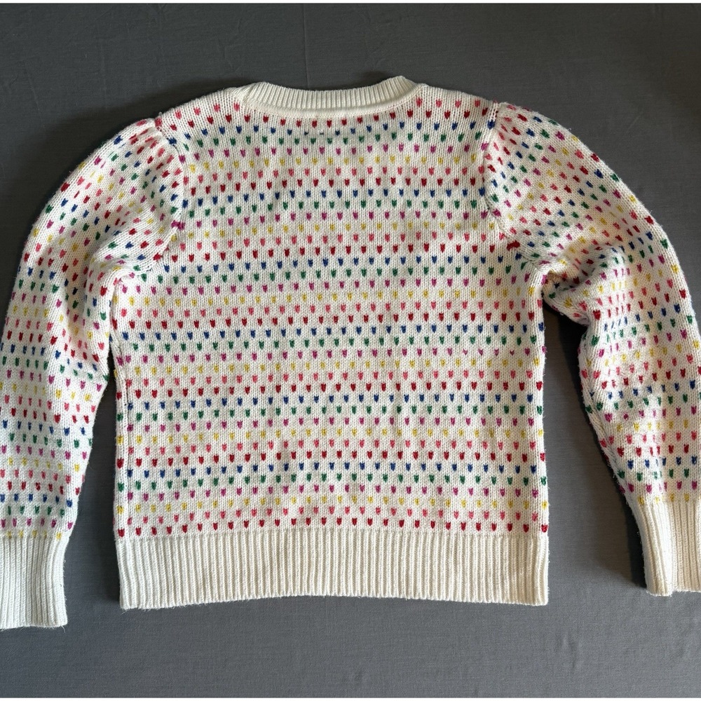 Talbots Rainbow Multicolor Birdseye Puff Sleeve White Cotton Blend Lg Sweater - Picture 2 of 8